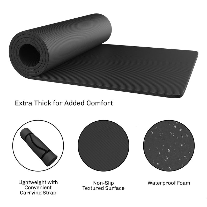 Wakeman Foam Sleeping Pad - Lightweight 0.5-Inch Mat for Camping, Cots, Tents, Backpacking, and Yoga - Non-Slip and Waterproof with Handle by Wakeman (Black) - Image 2